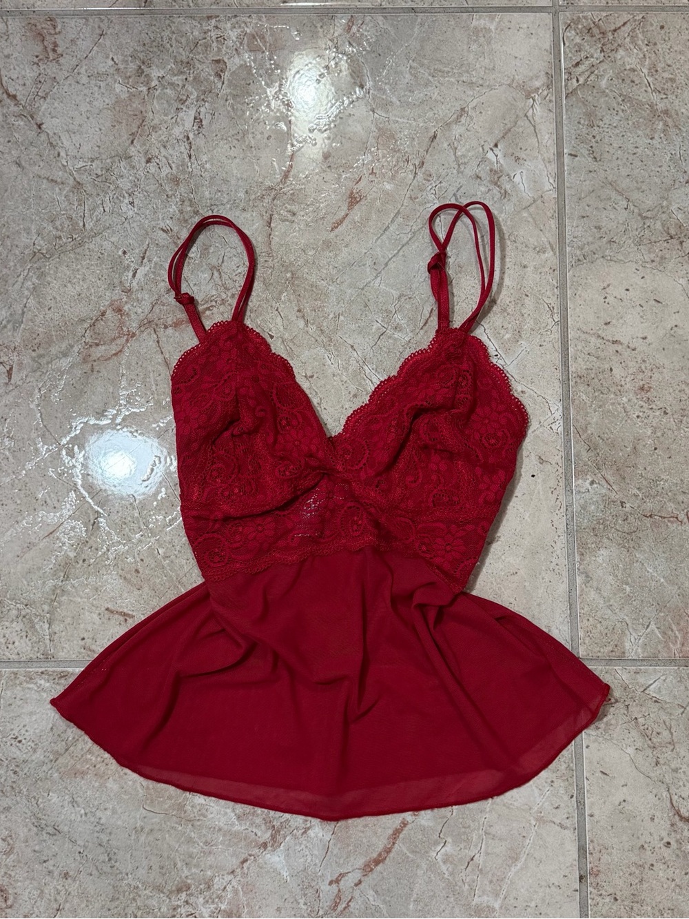 Vintage Y2K Vassarette Red Lace Mesh Babydoll Camisole L 40